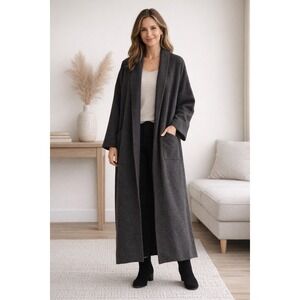 EILEEN FISHER Black Full Length 100% Wool High Collar Jacket Duster Large